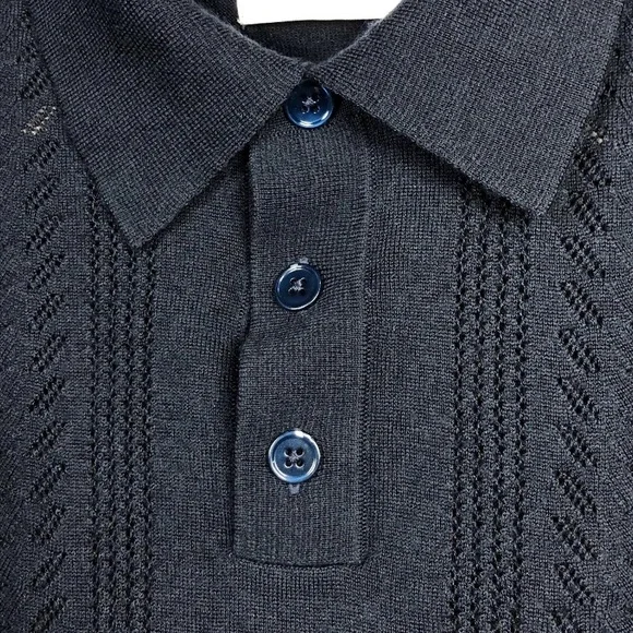 NN. 07 Thor Short Sleeve Knit Polo Shirt Mens L Navy Blue Wool Blend 6539 - Picture 5 of 10